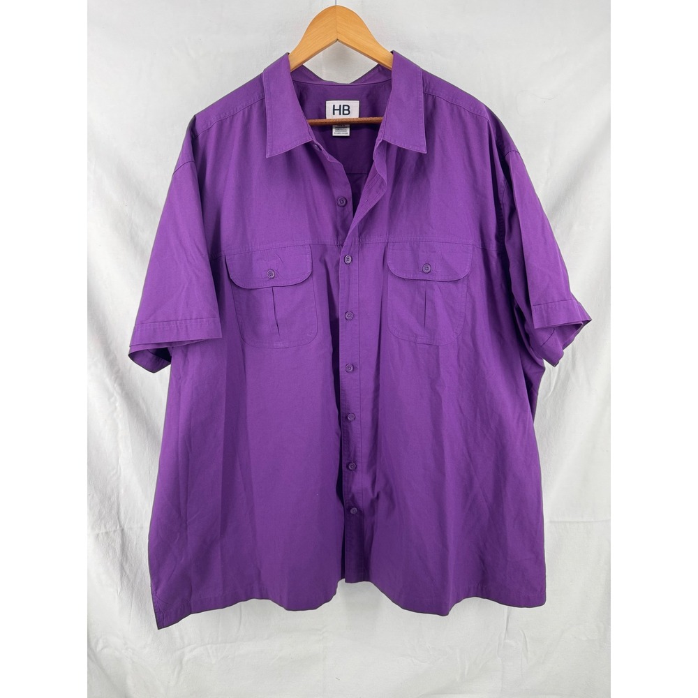 HB Mens Short‎ Sleeve Button Up Shirt Purple 3XL Double Pocket Cotton Blend